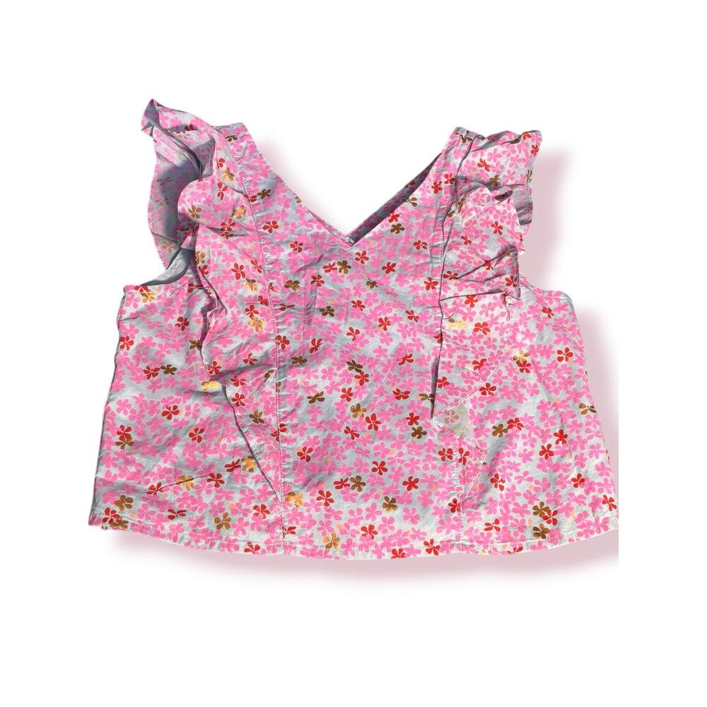 Tea Collection Brilliant Blooms Ditzy Floral Ruffle Sleeve Top Pink Blue Cotton